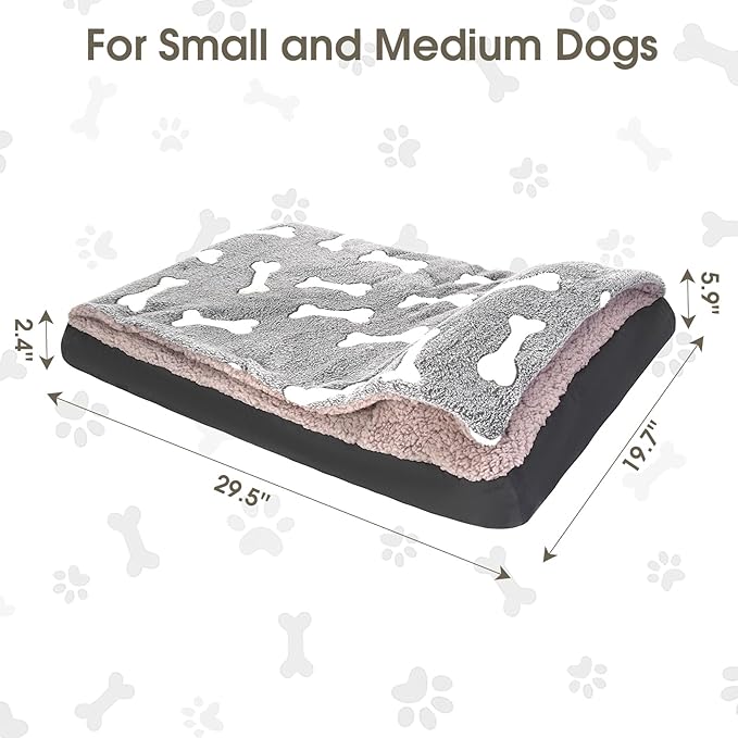 Dog Bed with Cover Pillow Blanket Attached, 30''X20'' Washable Rectangle Hooded Cozy Cave Cat Puppy Calming Crate Bed & Removable Cover, Indoor Covered Kennel Furniture Couch Sofa for Small Medium Pet