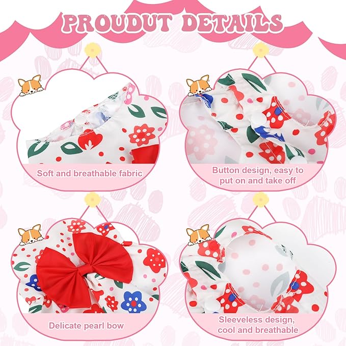 Saintrygo 5 Pieces Dog Dresses for Small Pet Girls Floral Puppy Dresses Dog Princess Bowknot Dress Cute Summer Outfits Cat Clothes for Female Cat Small Pets, 5 Styles(S)