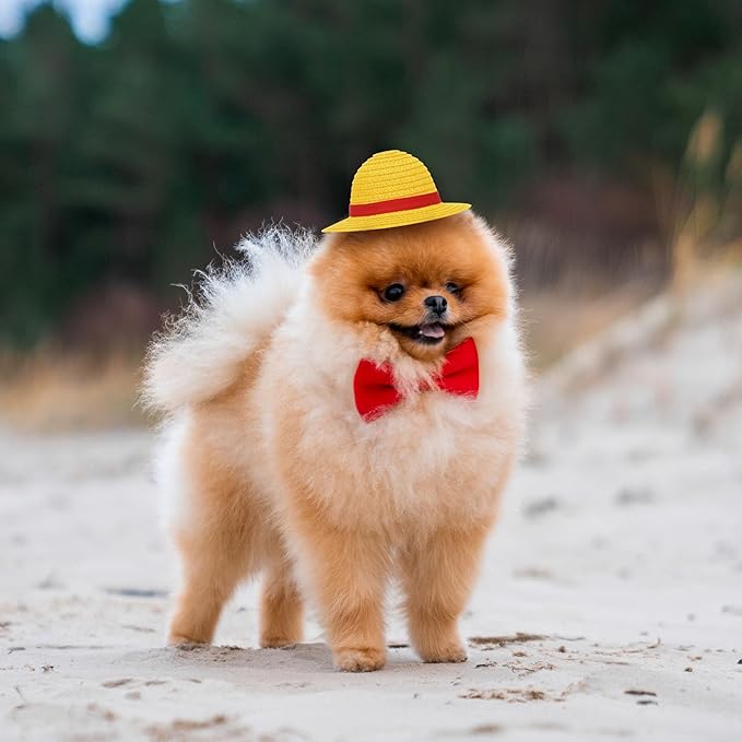 Beautyflier Pet Straw Hat Party Decorations Halloween Cosplay Cap Puppy Pet Dog Cat Holiday Costume for Small Dog Cat (Yellow)