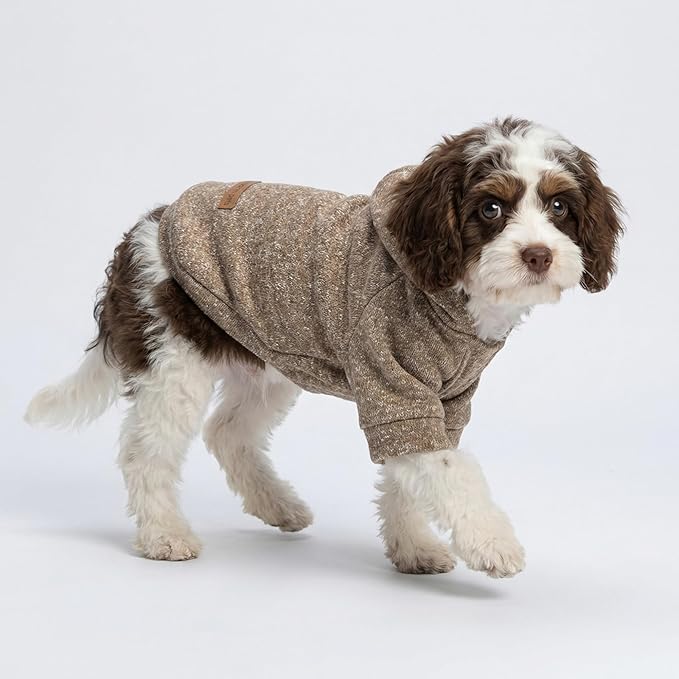 Fitwarm Knitted Dog Hoodie Sweater, Winter Clothes for Small Dogs Boy Girl, Lightweight Pet Hooded Sweater, Heather Khaki, XS