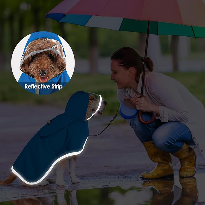 Lukovee Dog Raincoat, Adjustable Dog Rain Jacket with Clear Hooded Double Layer for Large Medium Small Dogs Puppies, Waterproof Rain Coat Poncho with Reflective Storage Pocket & Rim (BL,3XL)