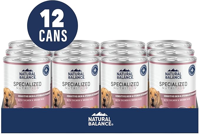 Natural Balance Specialized Nutrition Wet Dog Food, Sensitive Skin & Stomach Formula with Salmon and Brown Rice for Dogs, Natural Ingredients with Added Vitamins & Minerals - 12.7 oz. (Case of 12)