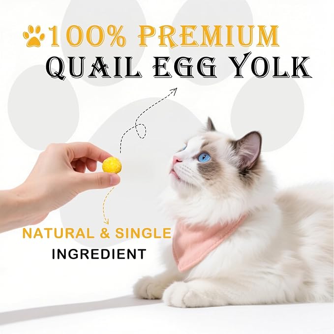 Freeze Dried Quail Egg Yolk Dog Cat Treats, Single Ingredient Raw Snacks, High Protein, Supports Skin & Coat Health, Freeze Dried Dog Treats, No Additives, Grain & Gluten Free – 4.5oz
