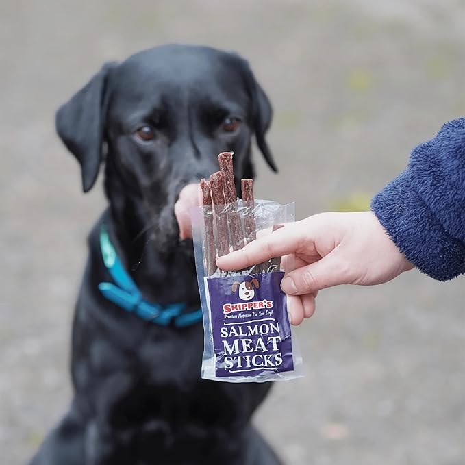 SKIPPER'S Salmon Meat Sticks Dog Treats - 100% Natural & Gently Air-Dried, Soft & Chewy Sticks for Dogs, Essential Source of Omega 3 Fatty Acids, Great for Skin & Coat | (1.76 oz)