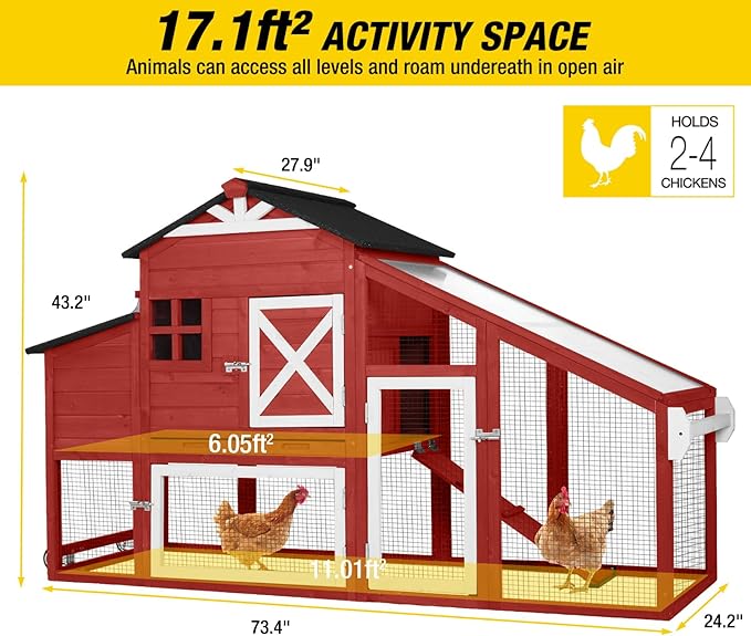 Aivituvin Chicken Coop Mobile Chicken House on Wheels Expandable Wooden Poultry Cage with Large Nesting Box Leakproof Pull-Out Tray Rabbit Hutch Bunny Cage,UV-Resistant Roof