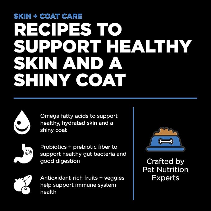 Go! Solutions Skin + Coat Care Chicken Dry Dog Food with Grains, Healthy Kibble with Omega-3s & 6s for Soft, Shiny Fur, for Puppies, Adults, & Seniors, 22 lb Bag