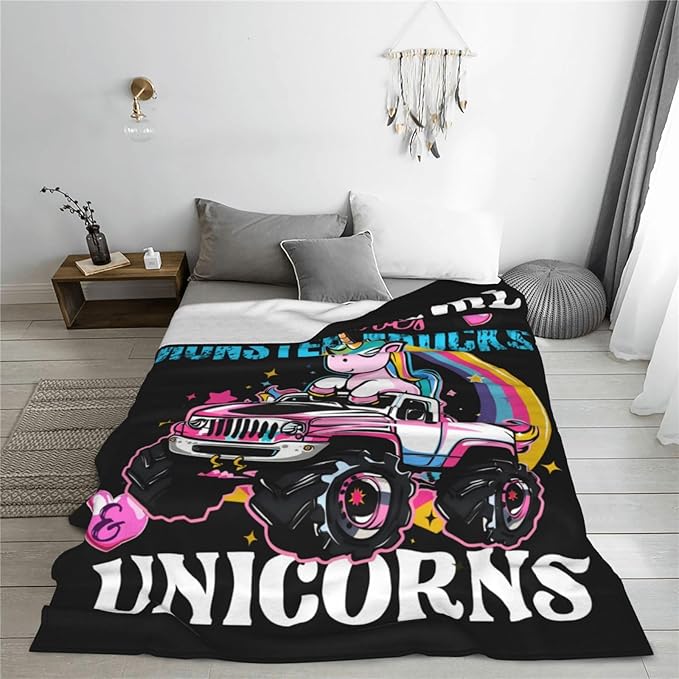 Just A Girl Who Love Trucks Unicorns Blanket Truck Unicorn Decor Throw Blanket Gifts for Girls Boys Super Warm Soft Plush Fleece Flannel Blanket Couch Bedding Blanket for Adults Kids Women Men 60"X50"