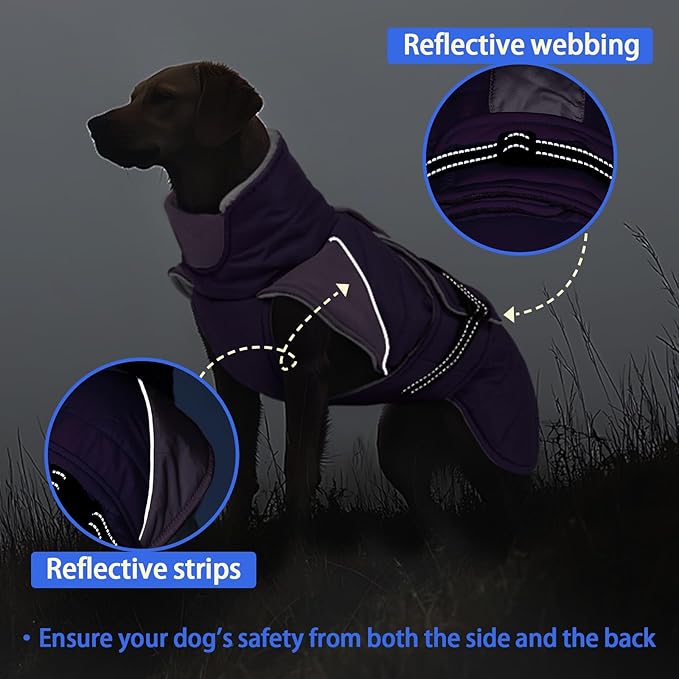 MIGOHI Dog Winter Coat - Reflective Medium Dog Snow Jacket with Thick Turtleneck,Windproof Pet Fleece Vest, Cold Weather Coat for Medium Dogs, Snowproof for Hiking,Camping,L,Purple