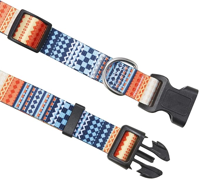 Dog Collar and Leash Set with Bohemia Floral Tribal Geometric Patterns - Soft Ethnic Style Collar Adjustable for Small Medium Large Dogs(Bohemian Orange Set,XS)