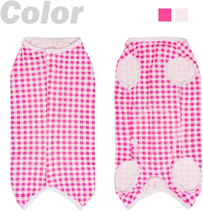 Dog’s Recovery Suit Post Surgery Shirt for Puppy, Wound Protective Clothes for Little Animals(Pink White Plaid-xs)