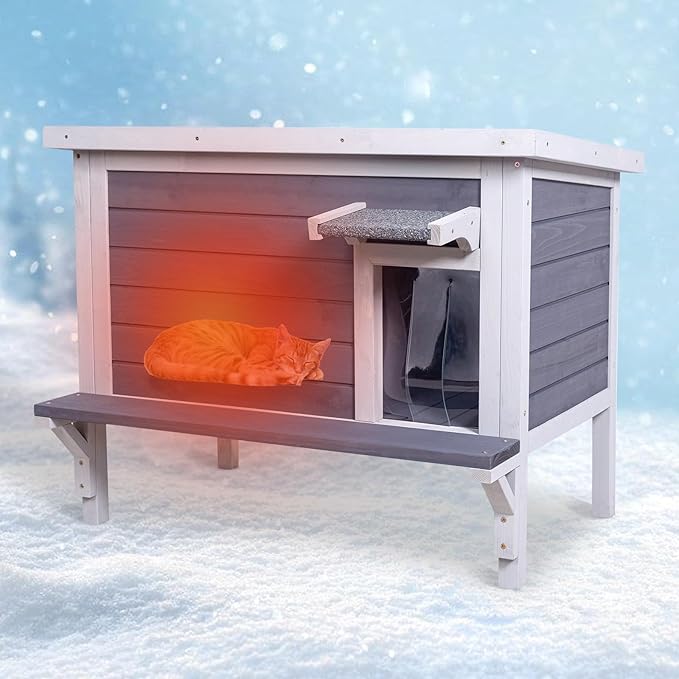 Winter-Proof Insulated Outdoor Cat House – Large Weatherproof Wooden Shelter for Feral & Stray Cats in All Seasons, Heated Cat Enclosure with Removable Roof & Elevated Floor