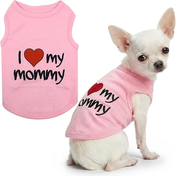 Parisian Pet Dog Shirt for Mother's Day - 100% Cotton Shirts for Large Dogs - Pink Sleeveless Girl Pet Clothes - Lightweight Pet Tshirts - Breathable Puppy Clothes - Stretchy I Love My Mommy Dog Shirt