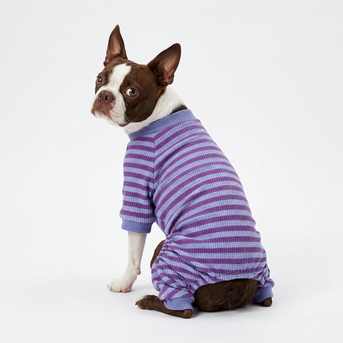 Fitwarm Purple and Violet Striped Dog Pajamas, Waffle Dog Clothes for Small Dogs Girl Boy, Puppy Onesie with Feet, Pet Cat Outfit, Small