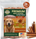 12 Pack 6 Inch Extra Thick Bully Sticks for Aggressive Chewers – 100% Beef Pizzle, Single Ingredient Rawhide-Free Dental Chews, Long Lasting Natural Dog Treats for Large Dogs
