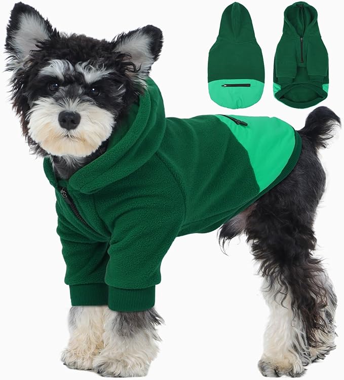 Nanaki Puppy Hoodies Dog Sweatshirts for Small Dogs-Cozy Fleece Sweater Pullover with Pocket for Bichon Frise, Warm Long Sleeve Chihuahua Jacket- Fall Winter Early Spring Indoor Outdoor Green, S