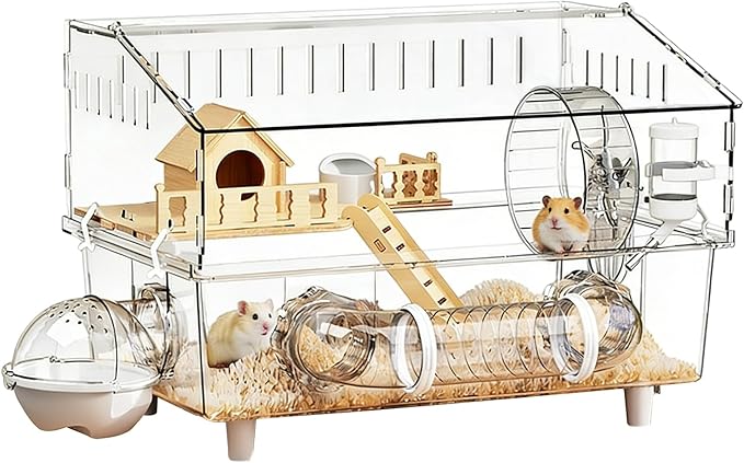 Hamster Cages - Detachable Acrylic Crate 45 * 30 * 34.5cm,Hamster Enclosure | for Outdoor Travel Small Animal House Play Home