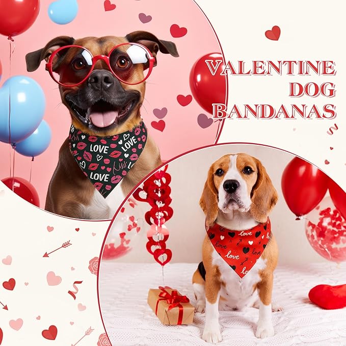 Shyyween 100 Pcs Valentine's Day Dog Bandanas Bulk for Dogs Soft Bibs Adjustable Triangle Red Love Heart Lips Bandana for Small Medium Large Pet Costume(25.6 x 17.7 x 17.7 Inch)