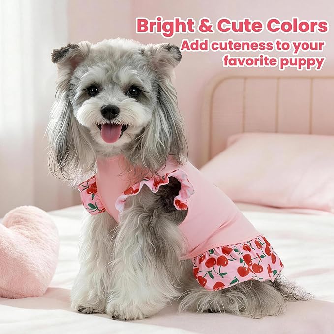 XPUDAC 4 Pack Cute Dog Dress for Small Dog, Floral Puppy Dress Sweet Girl Pet Skirt Outfits Colorful for Birthday Holiday Spring Summer Pet Clothes for Girls, XXS