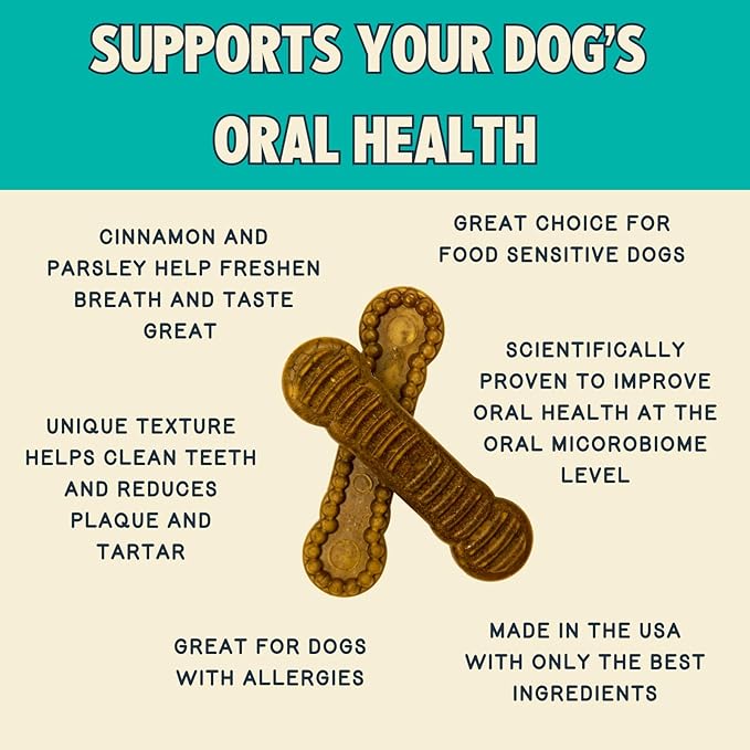 Jiminy's Dental Chews for Dogs, Cinnamon Flavor, Scientifically Proven to Improve Oral Health, Dental Bones Clean Teeth, Fight Bad Breath, and Removes Plaque and Tartar, Medium, 12ct (Pack of 1)