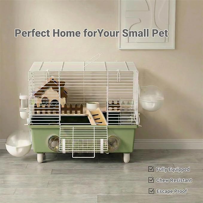 18.5 Inch Chewproof Metal Hamster Cage - All-in-One Habitat with Wheel, Hideout, Platforms for Dwarf Hamster, Mice, Rats, Guinea Pig