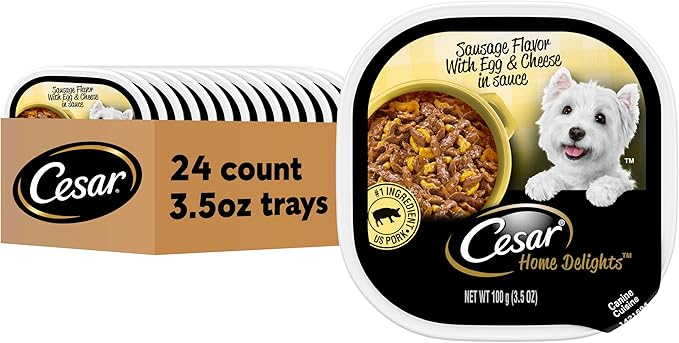 Cesar Home Delights Adult Wet Dog Food, Sausage Flavor with Egg & Cheese in Sauce, Wet Food for Dogs, 3.5 oz Tray, 24 Count