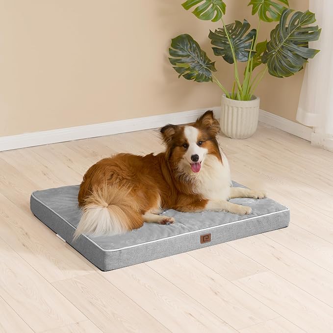 EHEYCIGA Orthopedic Dog Bed Waterproof 35"x23", Memory Foam Pet Bed for Larged Size Dogs, Washable Pet Mat with Removable Cover, Grey