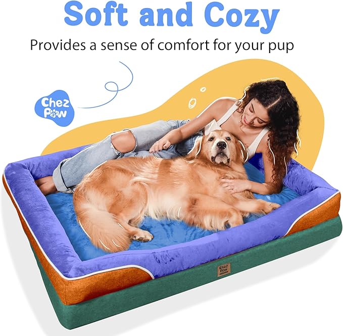 Chez Paw Orthopedic Extra Large Dog Bed - XXL Washable Giant Pet Couch Sofa with Removable Cover Waterproof Bolster for Large Size Dogs, 45x35