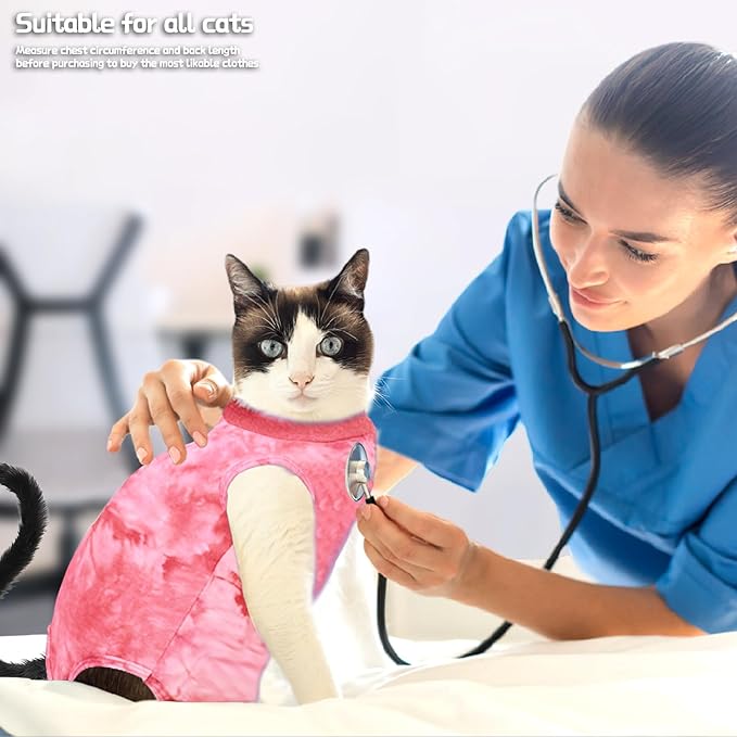 Cat Surgery Recovery Suit for Male and Female Cats, Anti-Licking Onesie After Spay & Neuter Surgery, E-Collar Alternative Tie Dye Outfit, Wound Protective Shirt