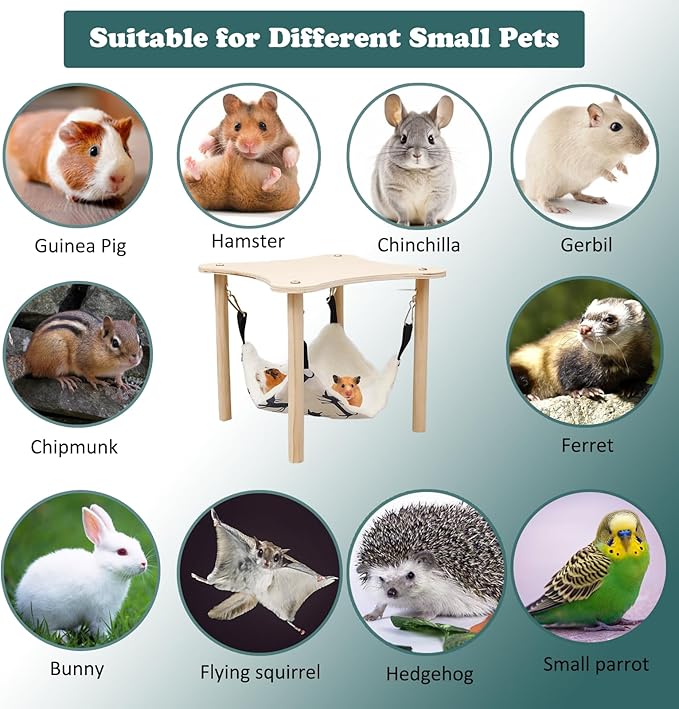 Guinea Pig Hideout Hammock with Wooden Stand, Guinea Pig Accessories for Cage, Small Animal Hammock Toys for Guinea Pigs Piggies Dwarf Rabbit Chinchilla Ferrets Rat Hamster
