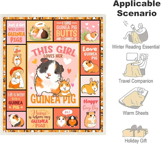 Girls Guinea Pig Fleece Throw Blanket, Super Soft Warm Cozy Fleece Blanket Gifts for Couch Sofa, 50"x60"