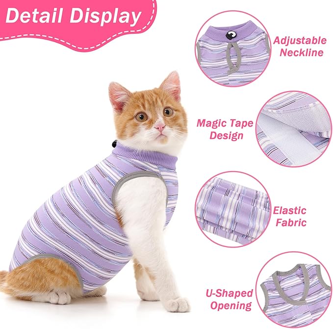 Coppthinktu Cat Recovery Suit Female, Cat Surgery Recovery Suit Cats Onesie for Cats After Surgery for Surgical Abdominal Wound Skin Diseases, Soft E-Collar Alternative Kitten Spay Suit Anti Licking