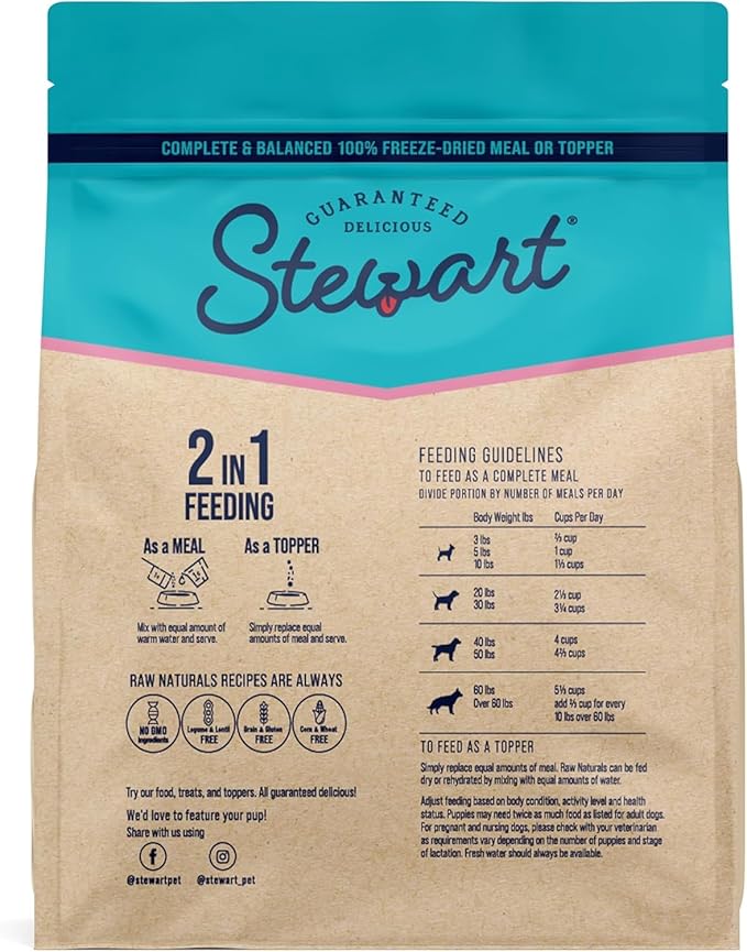 Stewart Raw Naturals Freeze Dried Raw Dog Food or Meal Topper, Chicken and Salmon Recipe, 32 Ounce Bag, Complete and Balanced Nutrition (Pack of 4)