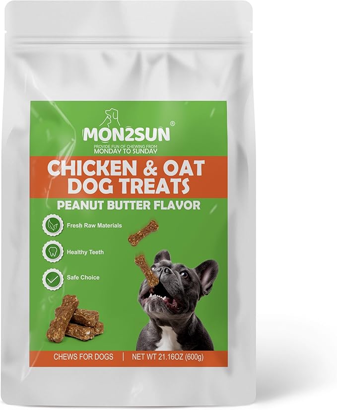 MON2SUN Dog Training Treats with Chicken, Oats & Peanut Butter – 2 Inch Crunchy Baked Bones for Small Dogs, 21.16 oz (70 Count)