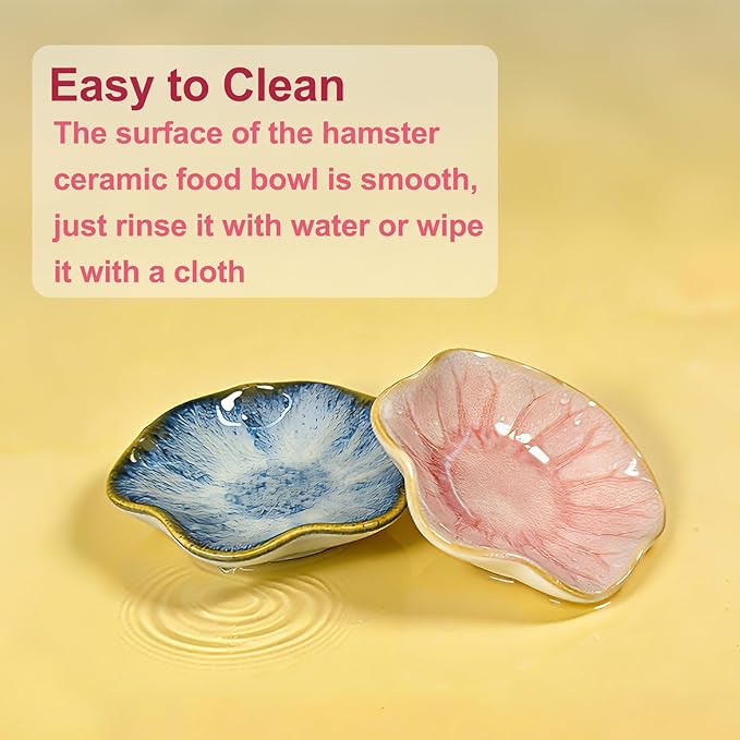 Kathson Ceramic Hamster Food Bowl, Guinea Pig Food Bowls,Rats Anti-Turning Feeding Dish,Small Animals Water Drinking Bowls for Squirrel, Chinchilla, Hedgehog, Gerbil, Dwarf Syrian (4 pcs Lotus Leaf)