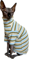 Turtle Neck Vintage Stripes Sphynx Hairless Cat Cotton T-Shirts Pet Clothes Vest Kitten Shirts Sleeveless, Cats & Small Dogs Apparel (Light Blue, XL (9-12.5 lbs))