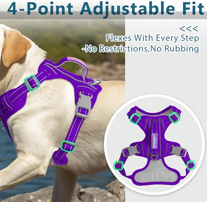 BARKBAY Dog Harness No Pull Oxford with ID Tag Pocket - Heavy Duty, Reflective, Easy Control for Large Dogs(Purple Oxford,L)