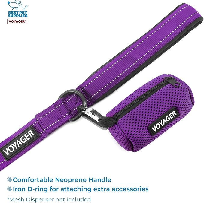 Best Pet Supplies Voyager Step-in Lock Pet Harness w Reflective Pet Leash Combo Set with Neoprene Handle 5ft - Supports Small, Medium and Large Breed Puppies/Cats - Purple/Black Trim, XXS