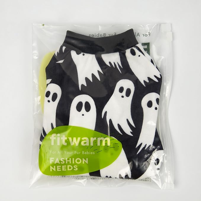 Fitwarm Halloween Ghost Dog Pajamas, Funny Halloween Costumes for Dogs, Fleece Dog Onesie with Feet, Doggy Clothes for Small Dogs Boy Girl, Pet Apparel, Black, White, Large