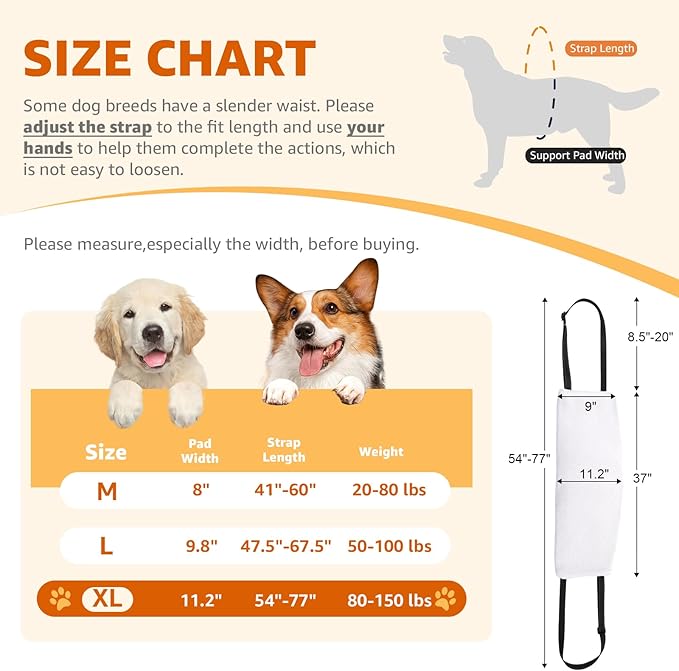 20-150 lbs Dog Lift Harness, Dog Sling for Large Dogs Hind Leg Support, Curved Plush Lining Dog Sling Carrier, Adjustable Dog Support Harness Helps Senior, Elderly, Injured Pet, Black X-Large