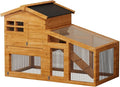GarveeLife Rabbit Cage, Outdoor Weatherproof Bunny House Wooden, Indoor Bunny Cage with Run, Rabbit Hutch with Removable Tray, Grid Fences, Ramp 53.15" L x 23.62W 37.8" H Wood Color