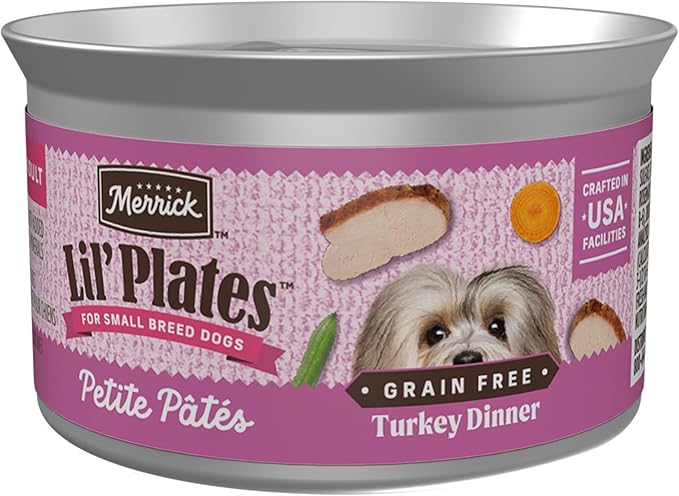 Merrick Lil’ Plates Petite Pates Premium Grain Free Wet Dog Food, Natural Soft Small Dog Food, Turkey Dinner - (Pack of 24) 3 oz. Cans