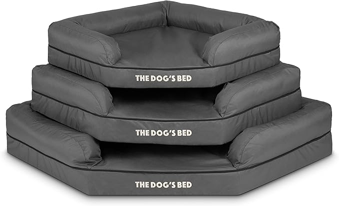 The Dog’s Bed Orthopedic Memory Foam Corner Dog Bed, Calming Surface – CertiPUR-Certified Foam, Oxford Fabric, Grey with Black Trim, Large