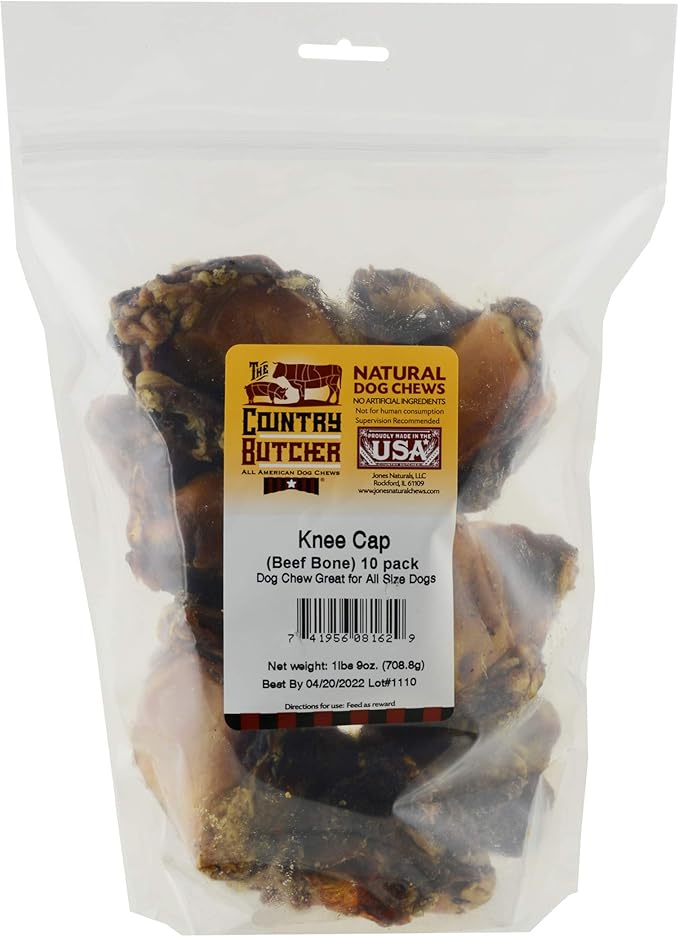 Beef Knee Caps for Dogs - Long Lasting Chew Bones for Aggressive Chewers and All Breed Sizes, Natural Beef Healthy Dog Treats, Tough and Durable - Made in The USA - 10 Count