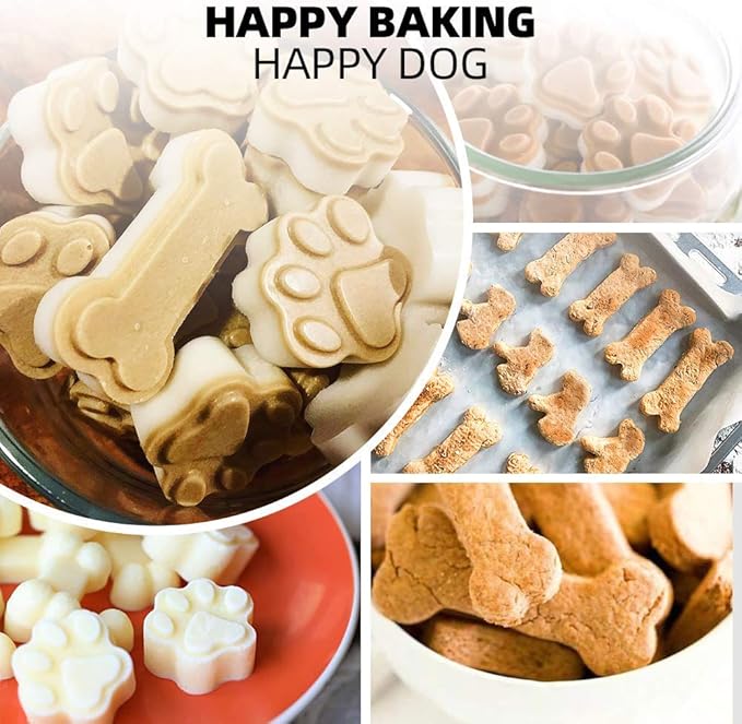 55 Pcs Dog Treat Maker, Make Your Own Dog Treats Kit for Kids, Including 2 Cookie Cutters and Mold, 2 Recipes Book, 24 Bags, etc.