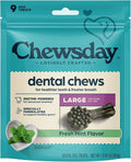 Chewsday Fresh Mint Flavor Dental Chews, Large Dog Treats, 9 Count