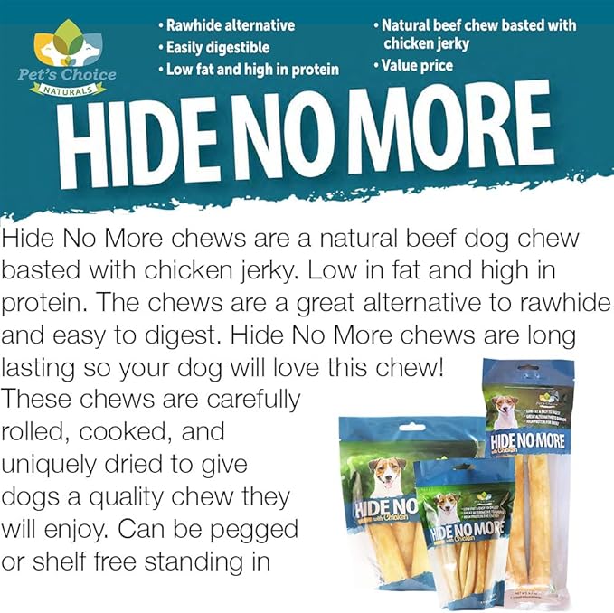 Pet’s Choice Pharmaceuticals HideNoMore, Rawhide Free Chicken Chew Treats for Dogs, 4-5" 4 ct