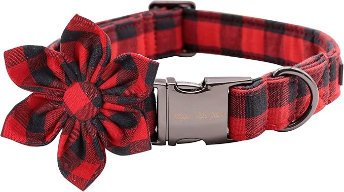 Uniqe Style Paws Christmas Grid Dog Collar, Female or Male Adjustable Puppy Collar with Flower, Durable Floral Pattern Pet for X-Small Dogs