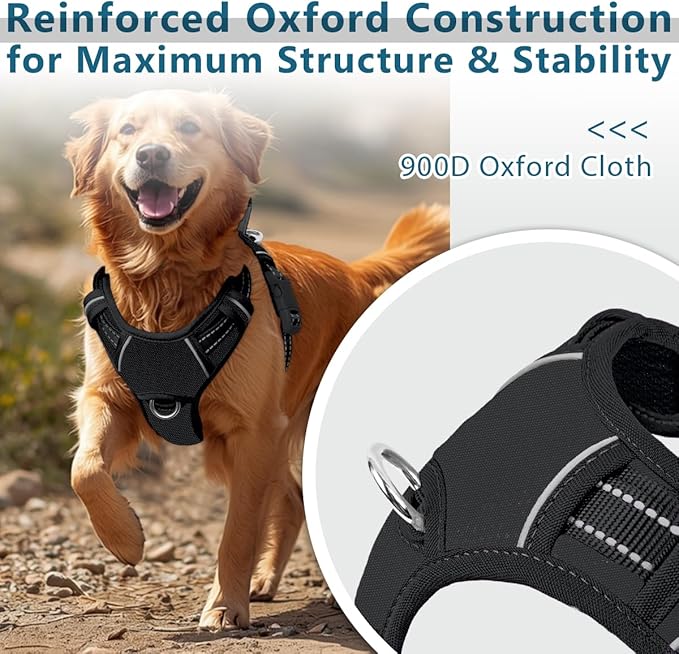BARKBAY Dog Harness No Pull Oxford with ID Tag Pocket - Heavy Duty, Reflective, Easy Control for Large Dogs(Black Oxford,XL)