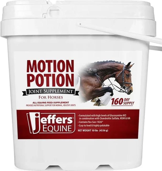 Jeffers Motion Potion Horse Joint Supplement Pellets – Glucosamine HCL, MSM, Chondroitin, Hyaluronic Acid, Vitamin C & E, Daily Equine Support for Senior & Active Horses – 10 lbs, 160 Day Supply