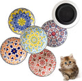 Non-Slip Cat Bowls, Ceramic Wide Pet Food Bowl Set for Relief Whisker Fatigue, 6 Pack Colorful Kitten Feeding Dishes Plates with Anti-Slip Silicone Base-Microwave and Dishwasher Safe, 8.5 oz